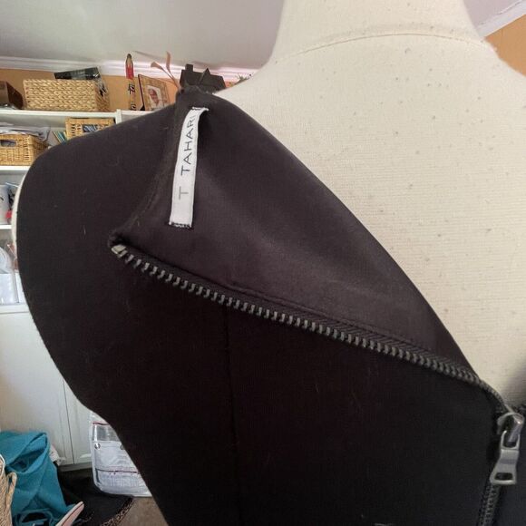 Womens T Tahari Black Sz S Knee Length Sheath Dress Teal Graphic Insert Back Zip - Picture 10 of 10